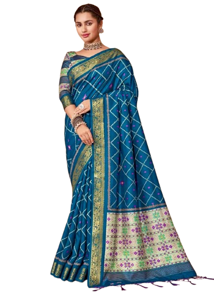 Gujarati Ikkad Patola Printed Handloom Saree