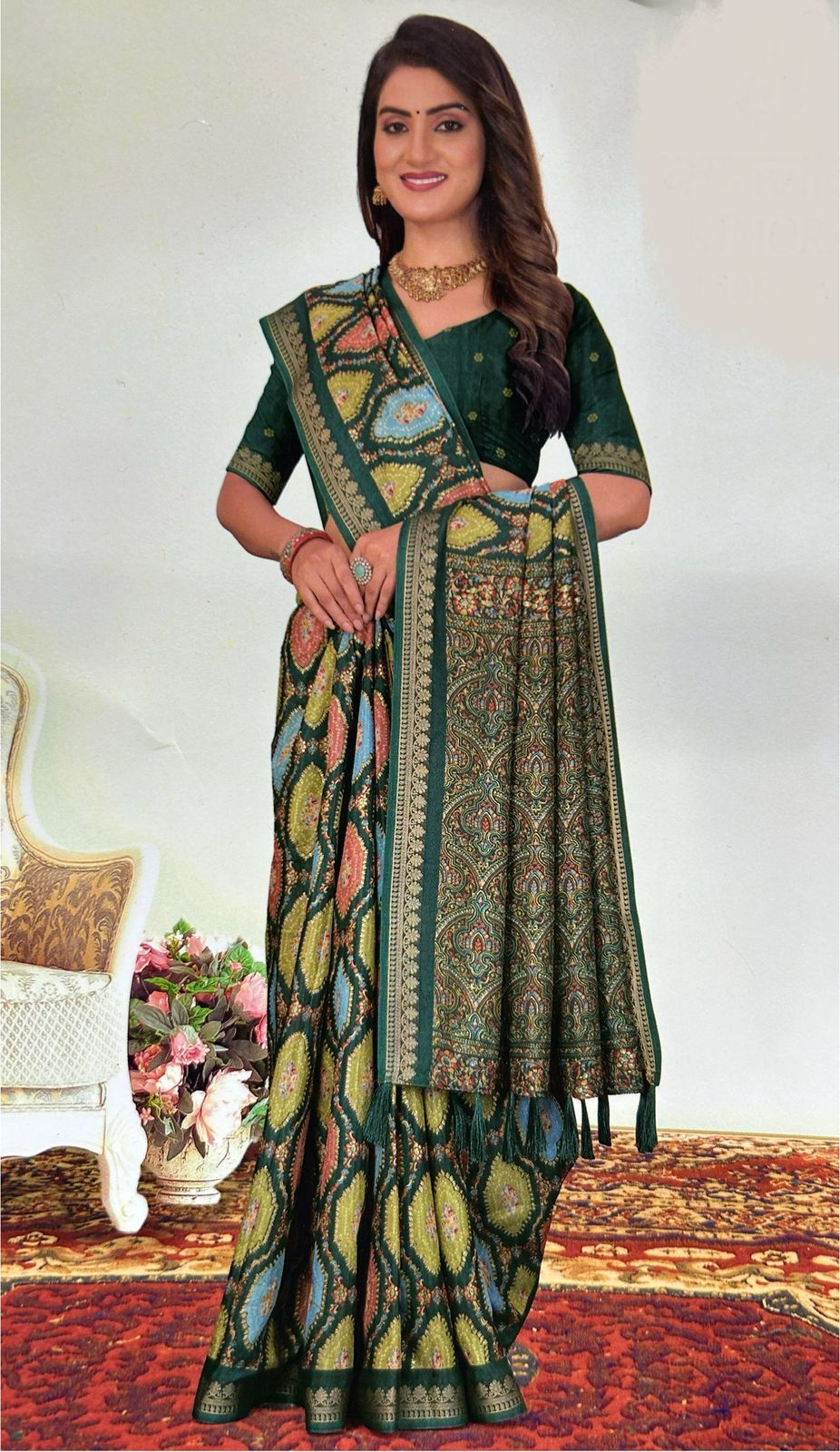 Pure Georgette Kalamkari Print Weaved Silk Saree