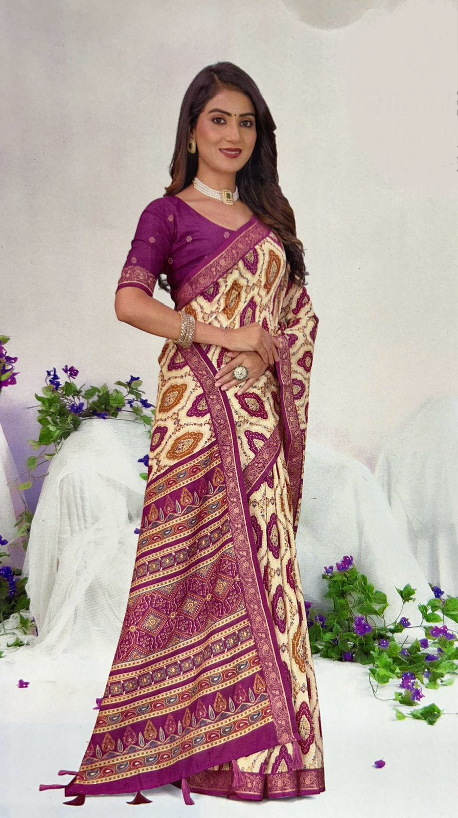 Pure Georgette Kalamkari Print Weaved Silk Saree