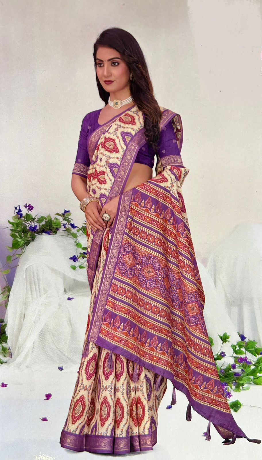 Pure Georgette Kalamkari Print Weaved Silk Saree