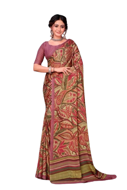 Designer Pure Georgette Pashmina Kalamkari Printed Saree