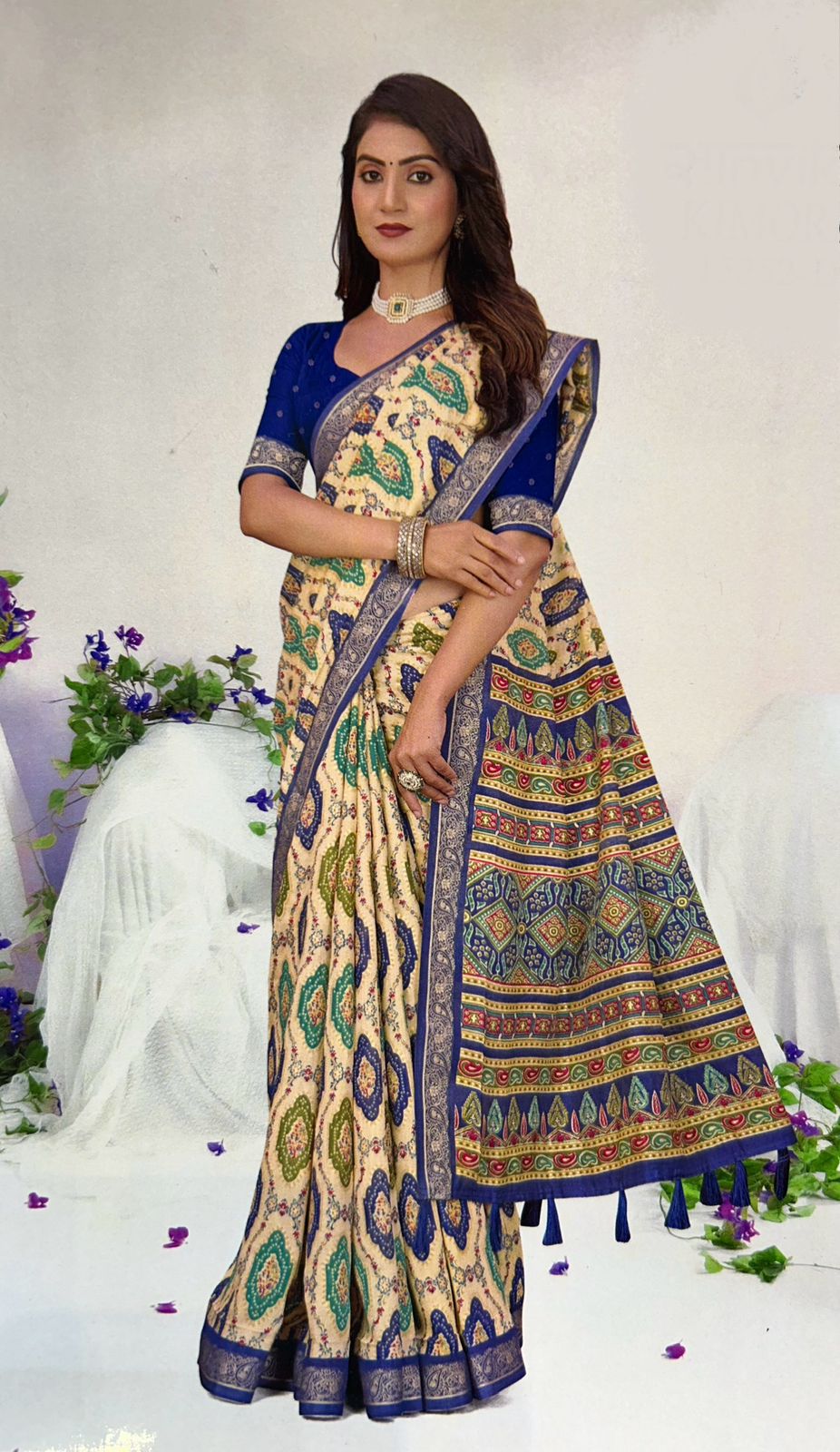 Pure Georgette Kalamkari Print Weaved Silk Saree