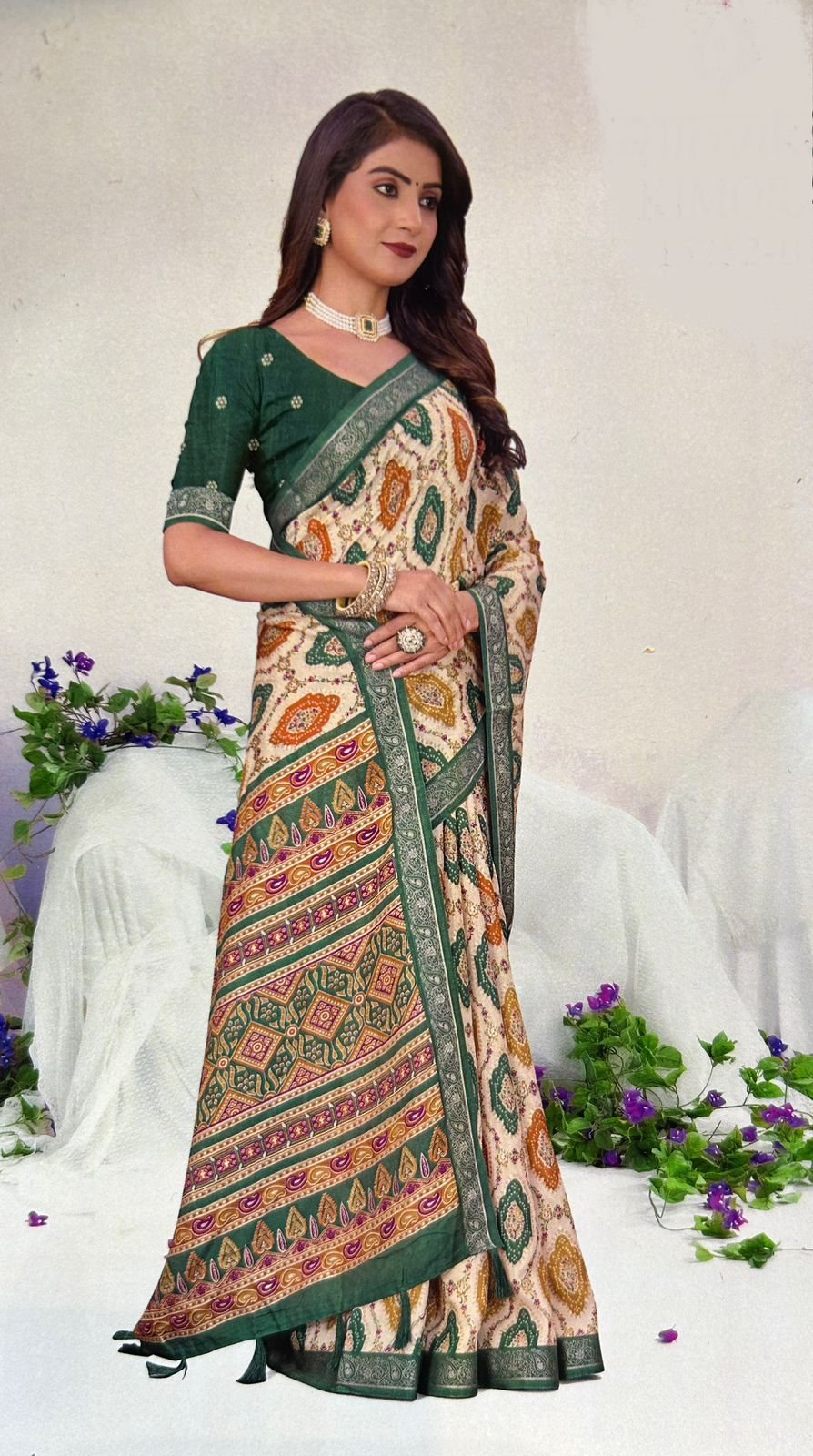 Pure Georgette Kalamkari Print Weaved Silk Saree