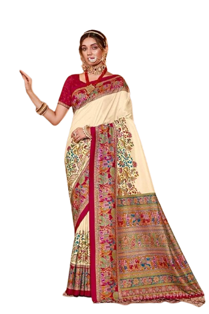 Designer Kalamkari Silk Rajwada Print Saree