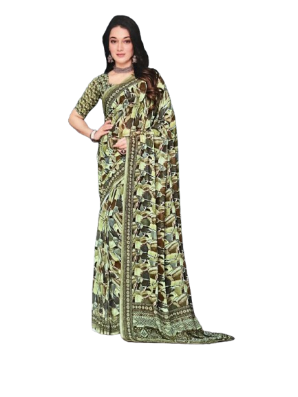 Designer Leaf Printed Soft Handloom Synthetic Saree