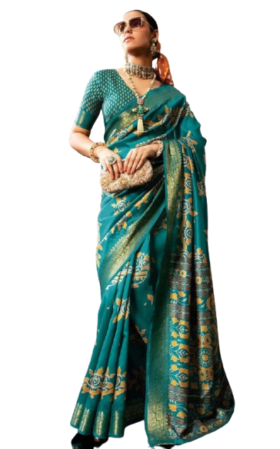 Floral Ikkat Print Handloom Silk Saree